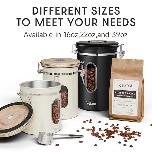 Veken Coffee Canister with Window, Airtight Stainless Steel Container, 16OZ - color: Cream, size: 16 oz