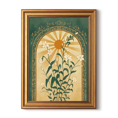 HUARCEY Gold Framed Canvas Wall Art, Sun Botanical Picture Decor, 12x16 In - color: Boho art, size: 16"L x 12"W