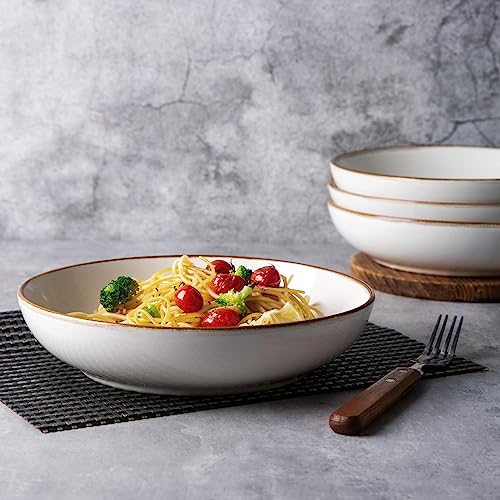 AmorArc 8.5’’ Ceramic Pasta Bowls Set of 4, 36oz Large Stoneware Bowls Set - color: Pearl White, size: Set of 4