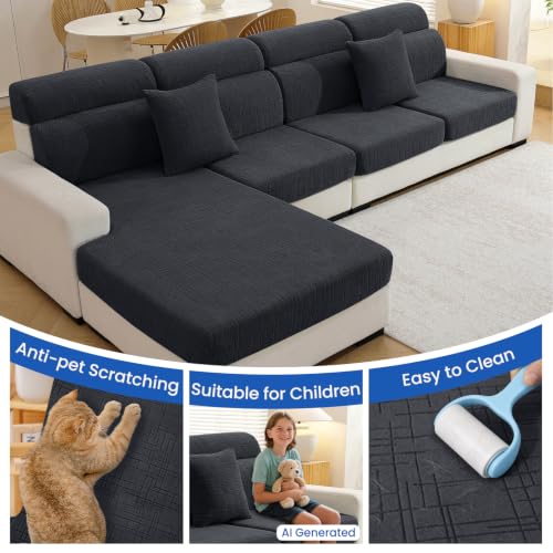 Super Stretch Sofa Cushion Covers (1 Piece, Charcoal Gray) - color: Charcoal Gray, size: Chaise Cover