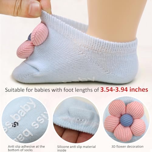 4Packs Baby Girls Socks,Flower Non-Slip Grips for Babies Toddler Princess - color: Grey Khaki Off-white Light Blue