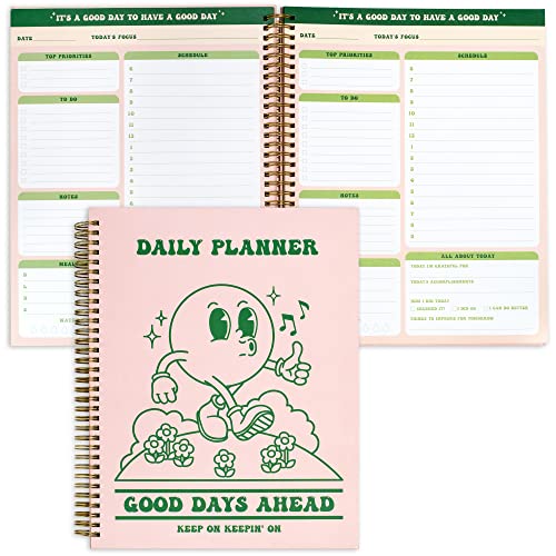 To Do List Cute Planner Undated Notebook, A4 Large Hardcover Spiral Schedule Retro Notebook, Aesthetic Daily for Students Girls Teens , Pink, Green (8.5x11) - color: Retro Pink