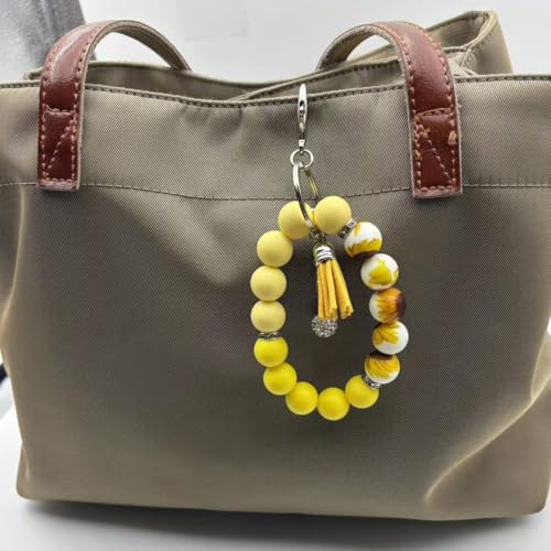 Unpafcxddyig Silicone Bead Keychain Bracelet Wristlet Key Ring - color: Rainbow Yellow