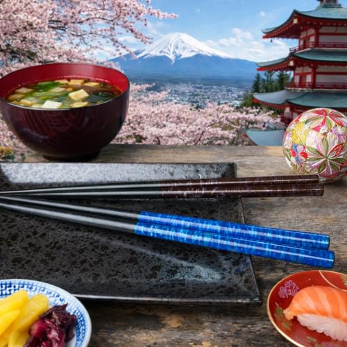 Premium Japanese Chopsticks Reusable 2prs Set [ Made in Japan ] Traditional Lacquer Art Wooden Chopsticks B (Splashed Pattern BL/BR(2KR019))