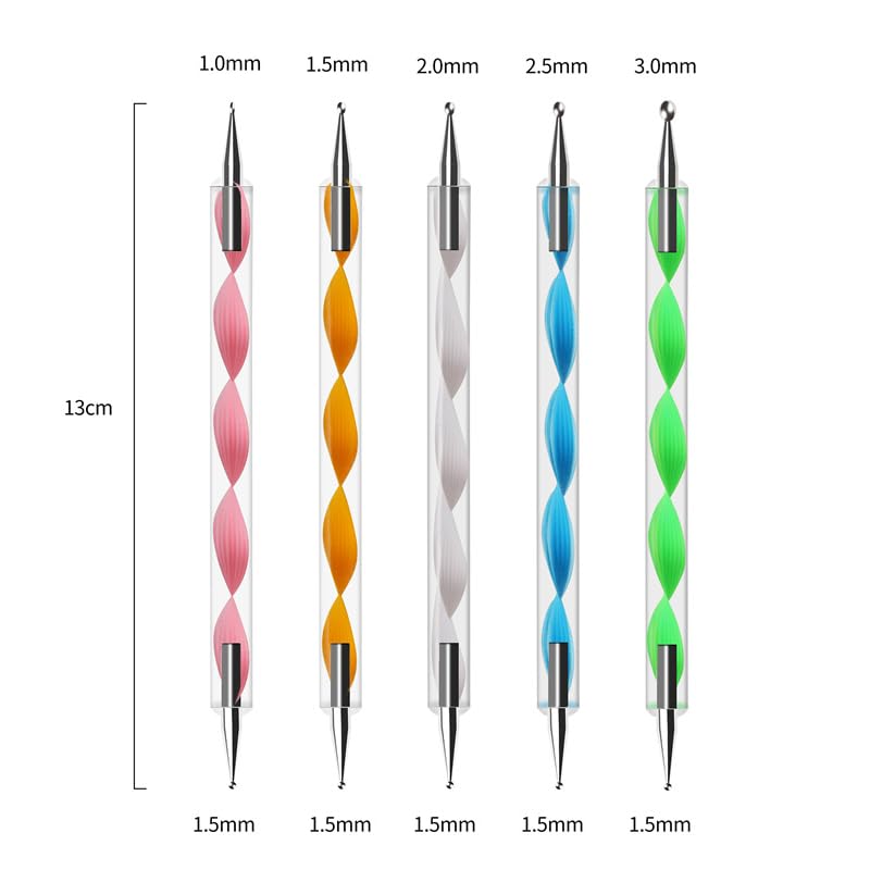 Nail Dotting Tools Kit - 10 Pcs, 5 Double-end Tools, 5 Nail Liner Brushes - color: c-10pcs