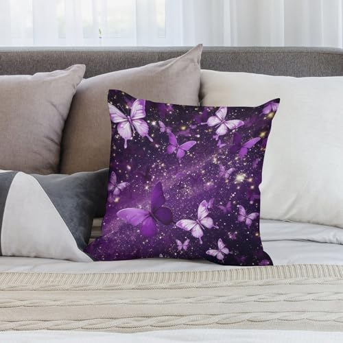 Romantic Dream Butterfly Pillow Covers Purple Butterfly Golden Glitter Home Decor Sofa Bedroom Cushion Outdoor Indoor Decorations 16 "x16 - color: Butterfly-8, size: 16" x 16" (Pack of 2)