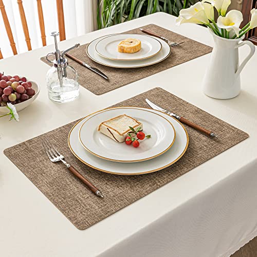 Romanstile Faux Leather Vinyl Placemats Set of 6, Coffee - color: Coffee