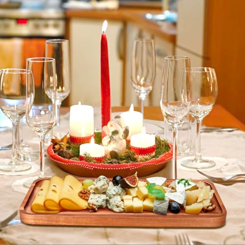 Acacia Wood Platter Small 12"X5.5" Charcuterie Boards Long Rectangle Decorative Trays Home Decor Cheese Board Wooden Serving Platters for Cookie, Snack, Dessert, Food Dish Cake Appetizer Plates - size: 12" × 5.5" × 0.6"