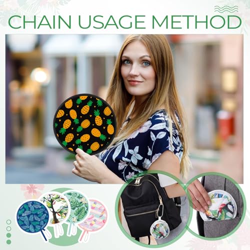 AceOrbit 24 Pcs Hawaiian Round Foldable Hand Fans, Summer Beach Folding Fans Watermelon Print Handheld Cooling Fan with Pouch, Tropical Palm Leaf Summer Pop up Fan for Beach Party Favors Decoration - style: Fruit Flower