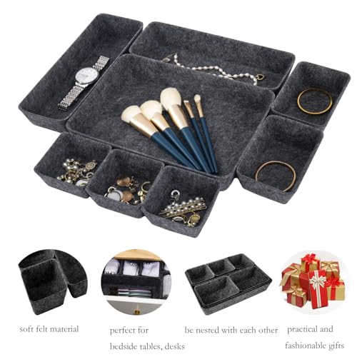 Felt Desk Drawer Organizer, 8pcs Shallow Storage Trays Bins, Office Accessories Box Inserts College Jewelry & Makeup Boxes Containers(Black) - color: Black
