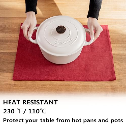 Demetex Red Placemats Set of 8 Fade Resistant Linen Placemats Modern Decorative Table Placemat for Holiday Wedding Birthday, 13x19 inch, Wine Red - color: Red, size: Placemats set of 8