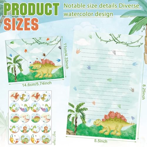 TaoBary 160 Pcs Watercolor Dinosaur Stationery Paper and Envelopes Set - size: 8.25 x5.5 Inch, style: Watercolor Dinosaur