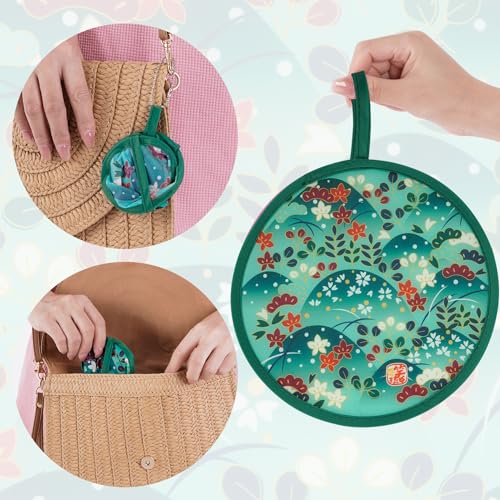 Topbuti 6 Pcs Floral Round Folding Hand Fan Japanese Foldable Fan Handheld Cooling Fans for Festival Summer Wedding Party Favors Decorations (Japanese, 8 Inch)