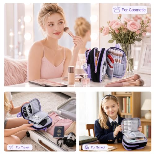 Cute Pencil Case, Soft Corduroy Pencil Pouch, Large Capacity Pencil Bag, Mini Backpack Aesthetic Pen Organizer for Stationery for Students Teen Girls Women, Black Match Purple - color: Black & Purple