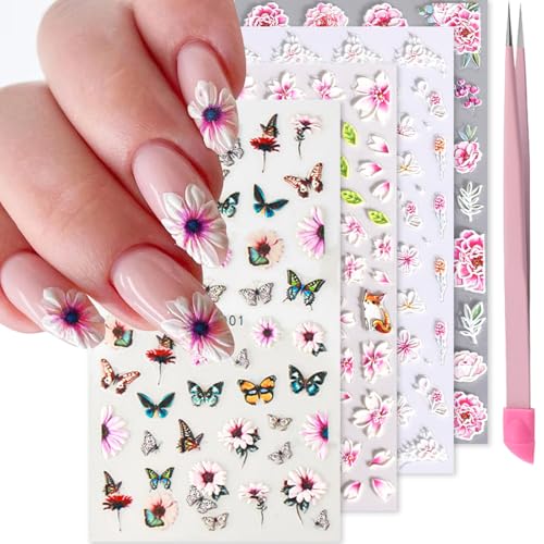 Pink Flower Nail Stickers for Nail Art Nail Decals for Women - color: Colorful-10