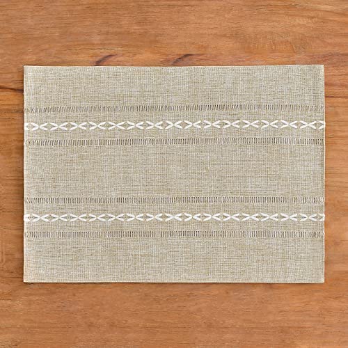 Wracra Cotton Linen Place Mats, Coffee Embroidered Placemats Set of 8 - color: Hemstitched Coffee, size: Placemats(Set of 8)