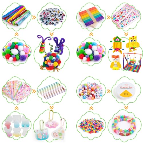 Sundaymot Arts and Crafts Supplies for Kids, 2000+Pcs DIY Craft Kits