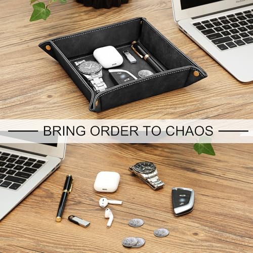 SITHON Valet Tray Desktop Storage Organizer Nightstand Caddy Holder - color: Black