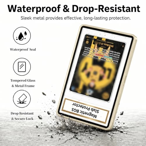 Magnetic BGS Slab Protector with Foldable Kickstand - UV Protection Tempered Glass & Aluminum Metal Bumper for 35PT Beckett Graded Cards, 9-Point Secure Lock Display Guard & Clear View (Gold) - color: Light Gold, size: BGS Card Case