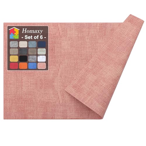 Homaxy PU Faux Leather Placemats for Dining Table, Set of 6, Pink - color: Pink