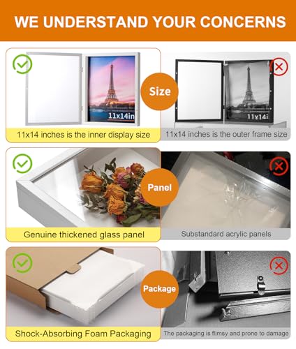 11x14 White Deep Shadow Box Picture Frame with HD Clear Glass - color: White, size: 11x14