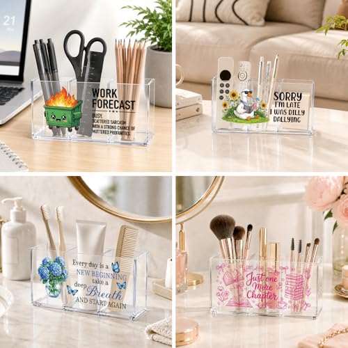 Every Day Is a New Beginning Acrylic Pen Holder 3 Compartments - color: Transparent044
