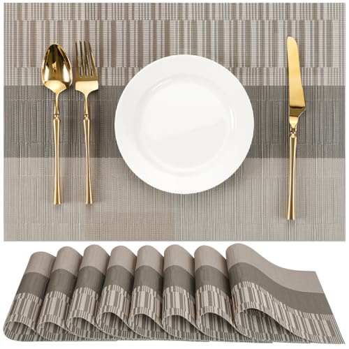 Placemats Set of 8, Vinyl Woven Heat-Resistant Place Mats - color: Gray Dark Gray, size: Set of 8