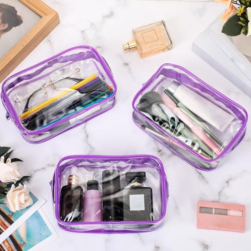 Weewooday 12 Pcs Clear Cosmetic Bags PVC Zipper,Medium,Purple - color: Purple, size: Medium