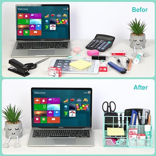 KAAKOW Green Desk Organizers and Accessories Office Supplies Set Stapler, Pen Holder, Phone Holder, Scissors, Pen, Ruler, 30 Paper Clips, 22 Binder Clip, 20 Tacks and 1000pcs Staples - color: Green