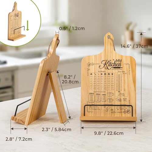 PUERSI Cook Book Stand for Kitchen Counter, Wooden Recipe Book Holder - color: Brown