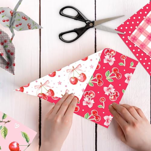 Pink Cherry Scrapbook Paper Pink Grid Pattern Papers Pad 12×12,24 Sheets Double-Sided Spring Bobo Floral Scrapbooking CardStock Paper Supplies for Holiday Cardmaking DIY Origami Papers. - color: WW182