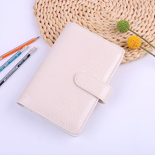 A6 Crocodile Budget Binder 2 Pcs - PU Leather Notebook With Hidden Snap Buckle, Small 6 Ring Refillable Journal, Black & Beige - color: Black & Beige, size: A6