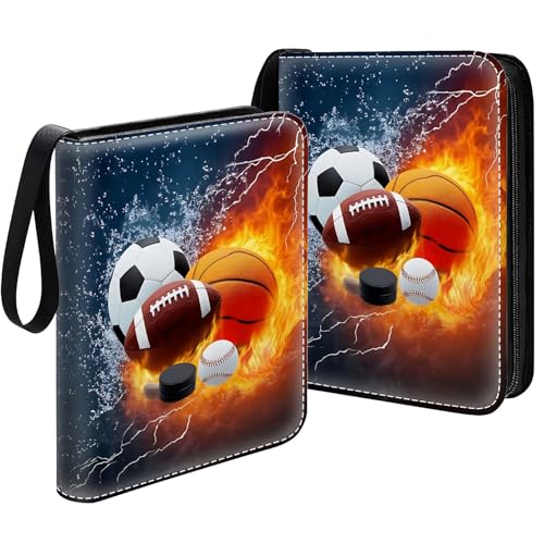 Card Binder 400 Pockets, 50 Sleeves Large Binder Trading Cards Holder 4 Pocket, Storage Organizer, Album Folder Case Protector Collector Gift Basketball Football Baseball Ice Hockey Flame - color: Basketball Football Baseball Ice Hockey Flame, size: 4 Poc