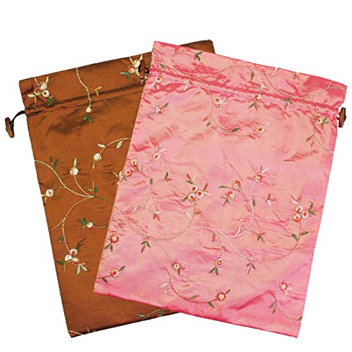 kilofly Embroidered Silk Jacquard Travel Bag, Lingerie & Shoes, Value Set of 2 - color: set2 D