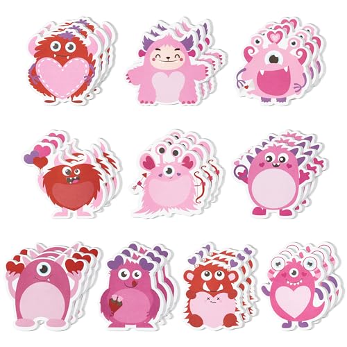 CJiangpo 30 Pack Valentine’s Day Sticky Notes Pad 600 Sheets Cute Monster Self Stick Notepad Memo Pads Funny Page Marker Valentines Gift - color: Monster