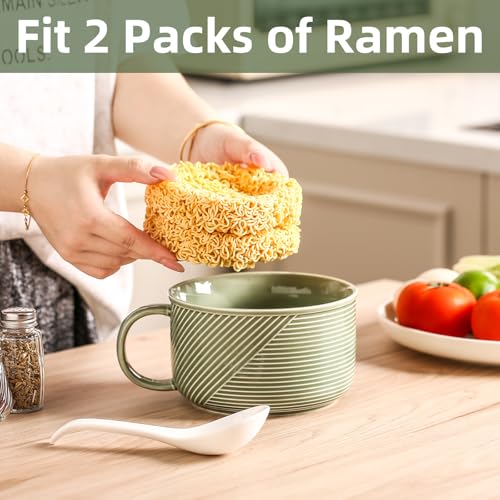 Soup Bowls with Handles, Microwave Safe 38 Oz, Green - color: Green 2pcs