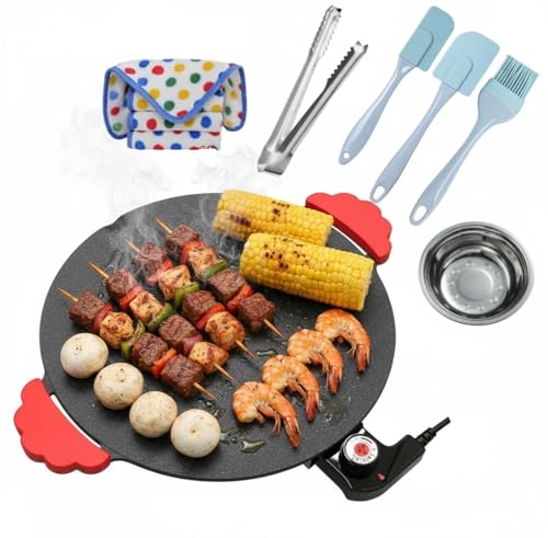 16" Indoor Grills Electric Smokeless, Includes 4 Barbecue Tools, 3 Cleaning Towels, Drip Tray, Suitable for Teppanyaki and Grilling