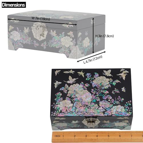 February Mountain Mother of Pearl Jewelry Organizer Box with Ring Tray - Birthday Christmas Anniversary Mothers day Gifts for women who have everything - color: Black