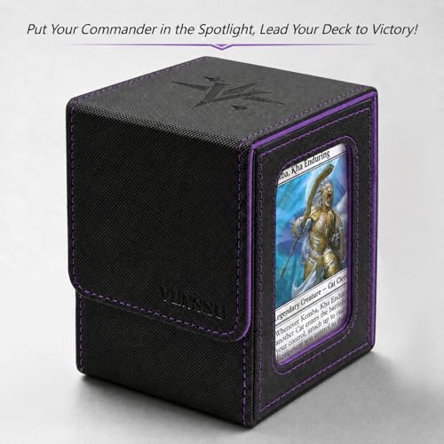 Venssu MTG Deck Box with Commander Display Window (Black＆Purple, 1 window) - color: Black and Purple