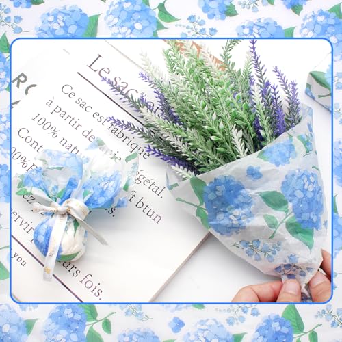 Benvo Floral Tissue Paper 20x29 Inch - 20 Sheets Decoupage Craft Paper for Gift Wrapping, Flower DIY Art Projects, Spring Wedding, Birthday & Baby Shower Decorations(Style K) - color: Blue Hydrangea
