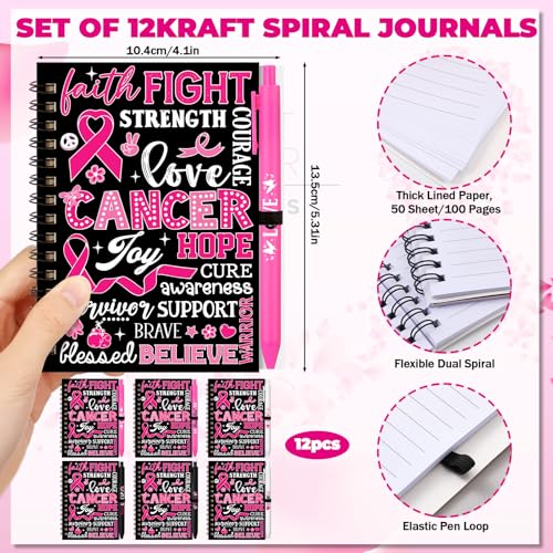 Resurhang 24 Pcs Breast Cancer Awareness Gifts Pink Ribbon Notebook Pen - style: Breast Cancer Awareness