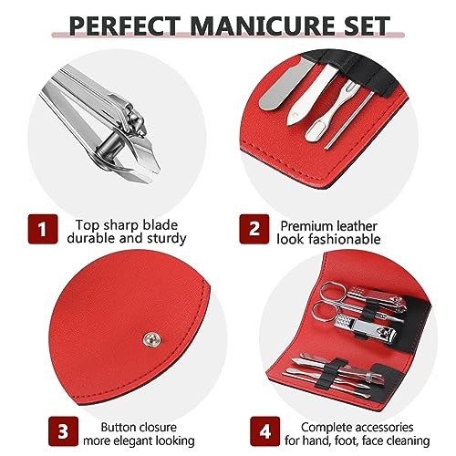 12 Set Manicure Set Bulk Mini Manicure Nail Clipper Kit 7 in 1 Stainless Steel Professional Nail Care Pedicure with Travel Portable Bag Grooming Kits for Women Men Home(Black) - color: Black