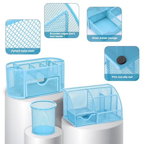 17 IN 1 Office Desk Organizer Set for Back to School Supplies Accessories - color: Blue