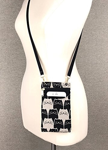 Danny K. Women's Tapestry Crossbody Cell Phone or Passport Purse, Handmade in USA - color: Meowser
