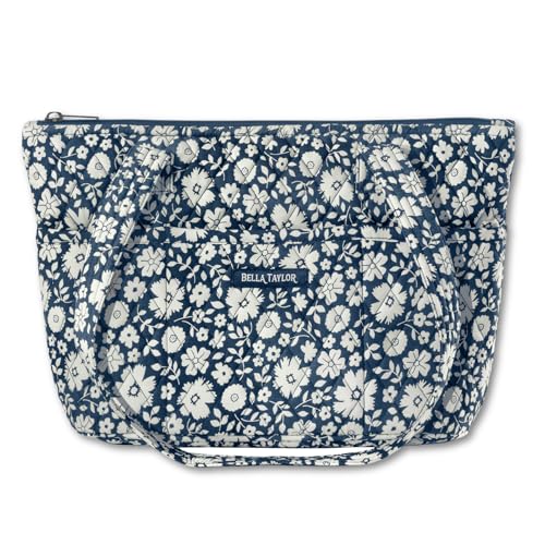 Bella Taylor Small Tote, Quilted Shoulder Bag for Women - color: Bicolor Floral Navy