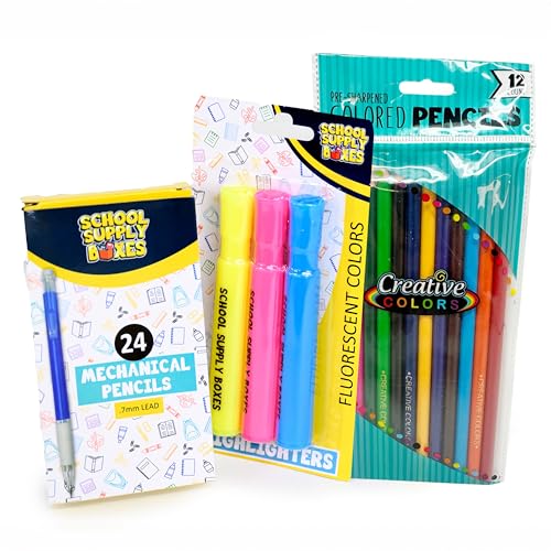 School Supply Boxes | 17" (Black or Clear) Backpack Bundle for (Elementary, Intermediate, or High School) - color: Black, style: Intermediate