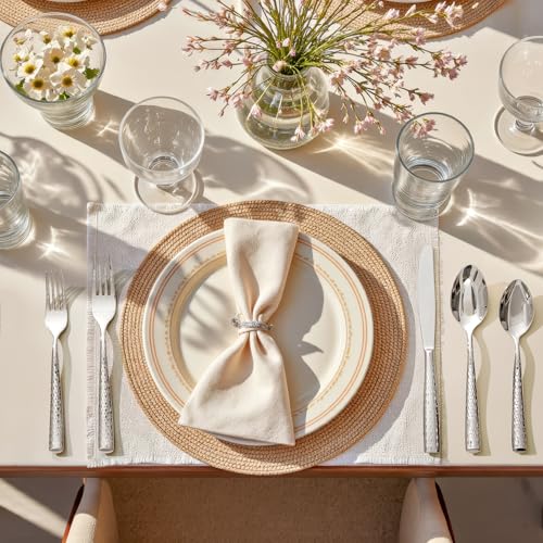 KINGSTONE Hammered Flatware Set, 5-Piece 18/10 Stainless Steel Silverware - size: 5-Piece