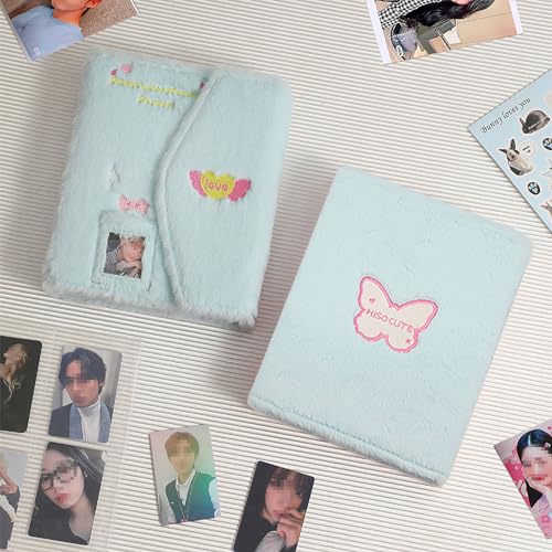 A5 Binder Kpop Plush Photocard Album with 20 Pcs Inner 3 Inch Photo Album Sleeves in Loose Leaf Refillable 6 Rings Binder Cover Photocard Holder Book for Picture Cards Storage (Blue) - color: Blue