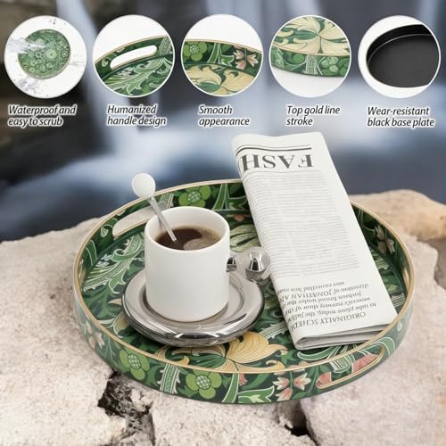 13 Inch Round Serving Tray with Handles,Modern Ottoman Coffee Table Tray - color: Round Tray-morris Dark Green