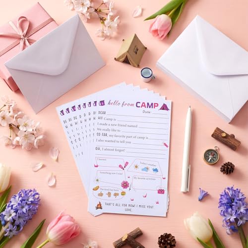 80 Pcs Camp Stationery Paper Envelopes,Cute Pink Girls Style - style: Cute Pink Girls Style